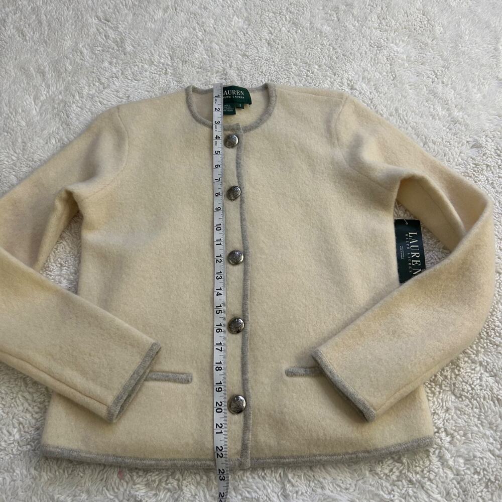 NWT Lauren Ralph Lauren Cream Lambs Wool Metallic Cardigan Preppy Designer Sz S - Picture 3 of 5